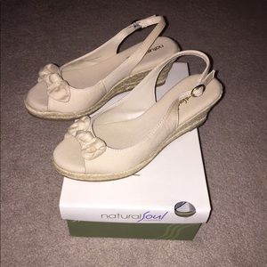 New beige wedge sandals size 7